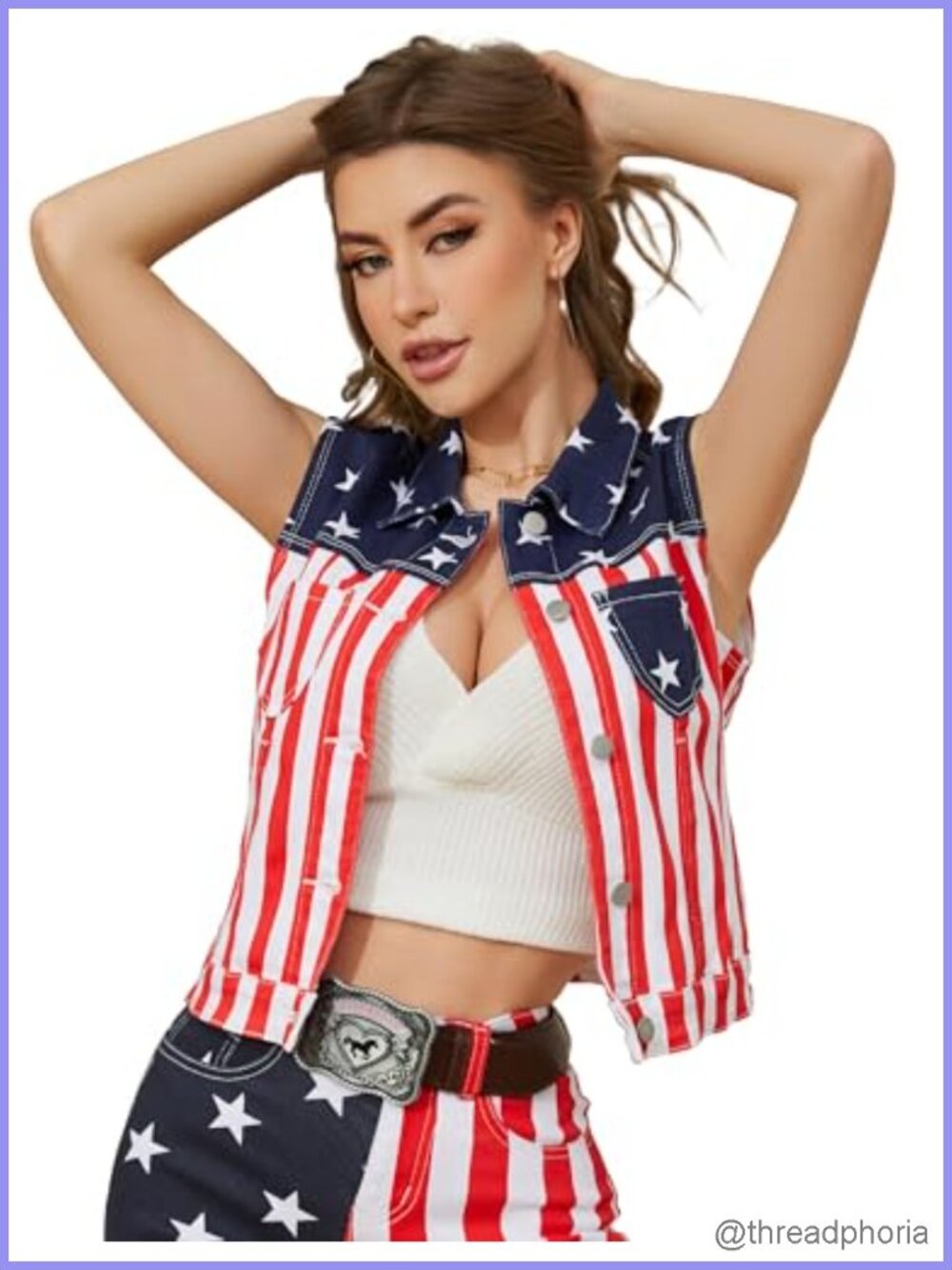 Sleeveless Denim Vest Women Jean Jacket American Flag Cotton Vest
